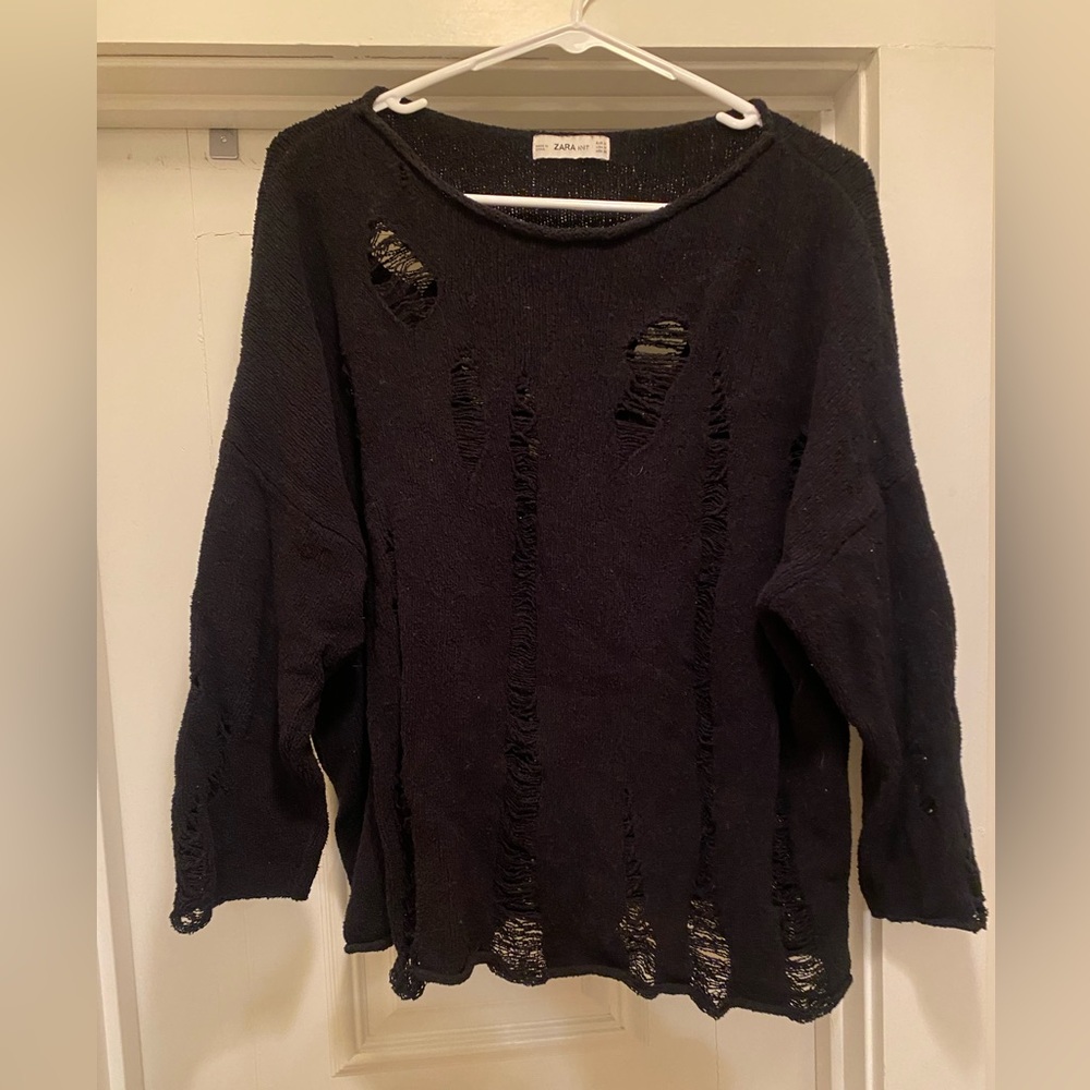 Distressed Black Zara Knit Top